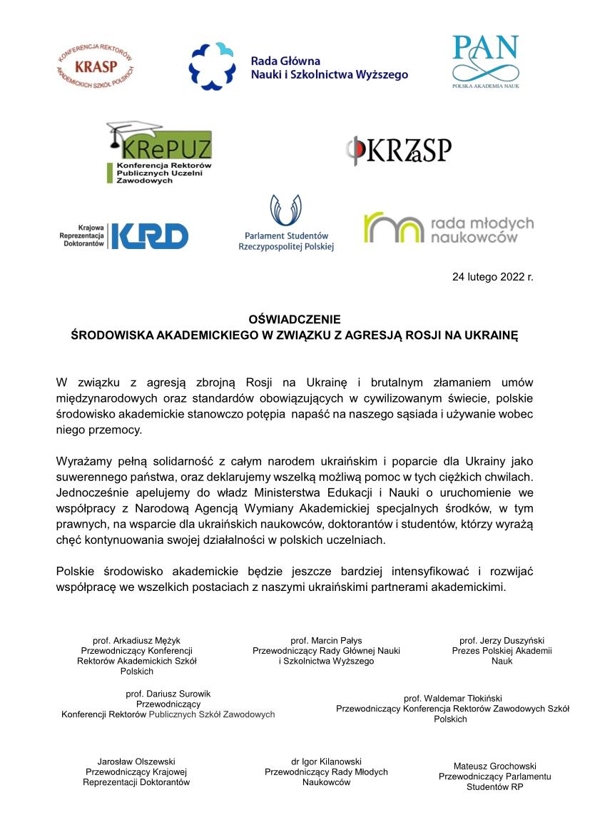 Oswiadczenie srodowiska akademickiego Ukraina
