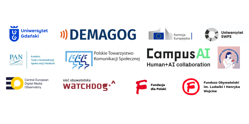 Plansza z logo organizatorów, współorganizatorów i patronów konkursu „DETEKTOR”