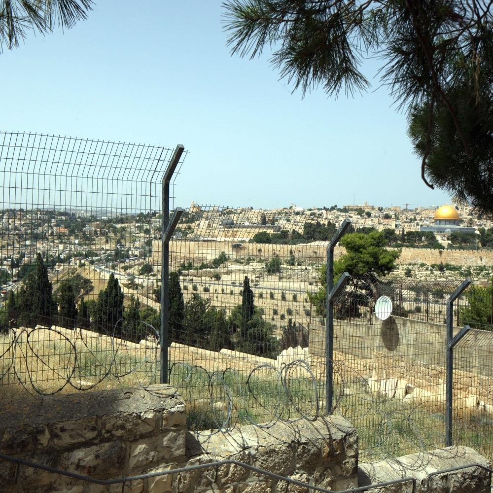 Widok na Jerozolimę przez drut kolczasty