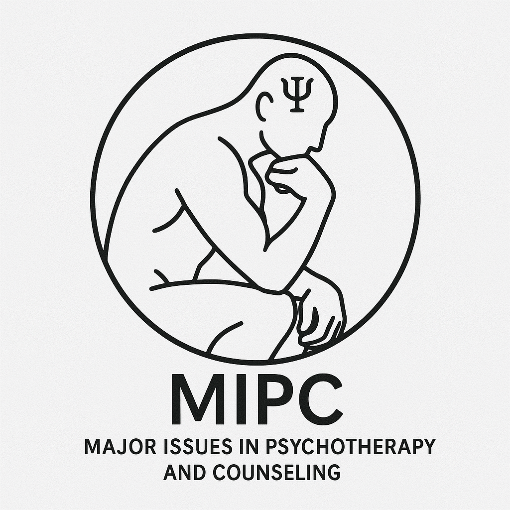 Logotyp organizacji: człowiek w zamyślonej pozie oraz litera psi – symbol psychologii