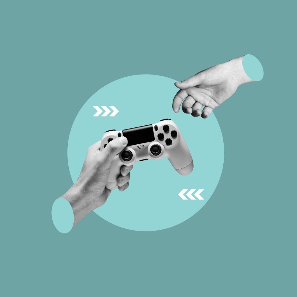 Gamepad podawany z ręki do ręki